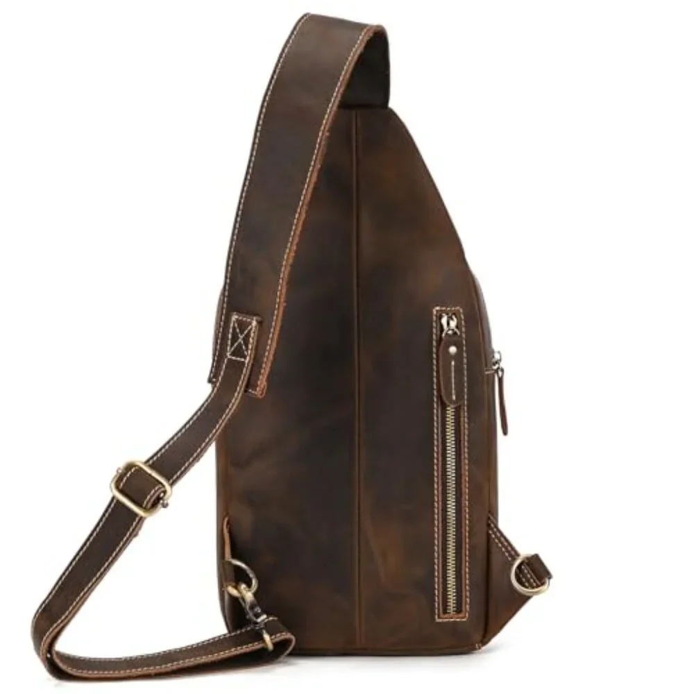 Genuine Leather Sling Bag Multi Pocket Crossbody Backpack Travel Sport